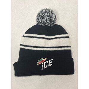 Mountain Dew ICE Pom Beanie Black White Striped Knit Hat Jetline Promo